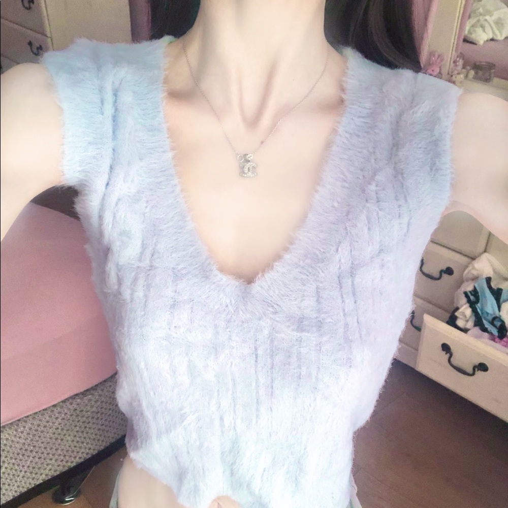 Blue fur sweater vest
